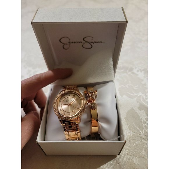 Jessica Simpson Rose Gold Watch And Animal Bracelet Bling JSB8002RG - Picture 1 of 10